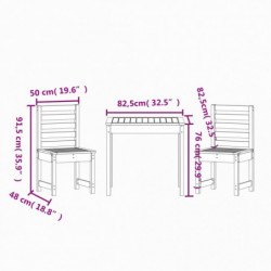 3-tlg. Garten-Bistro-Set Weiß Massivholz Kiefer