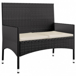 4-tlg. Garten-Lounge-Set mit Kissen Schwarz Poly Rattan