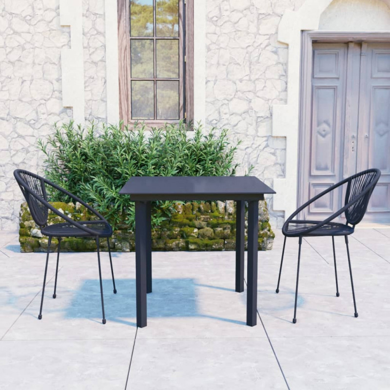 3-tlg. Garten-Essgruppe Delila PVC Rattan Schwarz