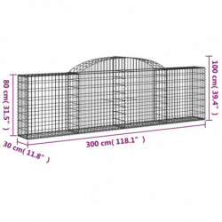 Gabionen mit Hochbogen 2 Stk. 300x30x80/100 cm Verzinktes Eisen