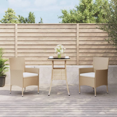 3-tlg. Garten-Bistro-Set mit Kissen Beige Poly Rattan