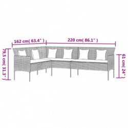 Gartensofa in L-Form mit Kissen Grau Poly Rattan