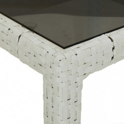 Gartentisch Weiß 250x100x75 cm Poly Rattan und Hartglas
