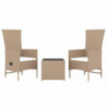 3-tlg. Garten-Lounge-Set Beige Poly Rattan & Stahl