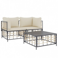 3-tlg. Garten-Lounge-Set mit Kissen Anthrazit Poly Rattan