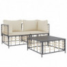 3-tlg. Garten-Lounge-Set mit Kissen Anthrazit Poly Rattan