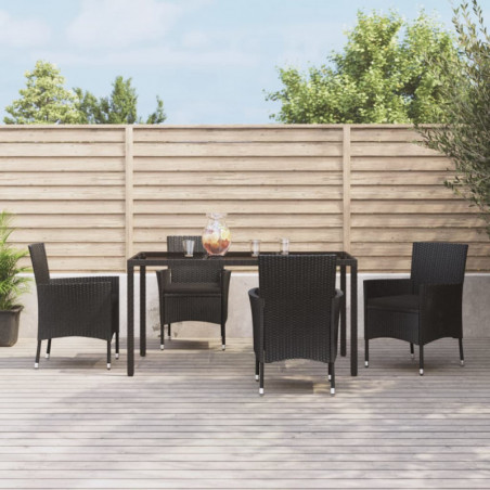 5-tlg. Garten-Essgruppe mit Kissen Schwarz Poly Rattan