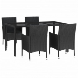 5-tlg. Garten-Essgruppe mit Kissen Schwarz Poly Rattan