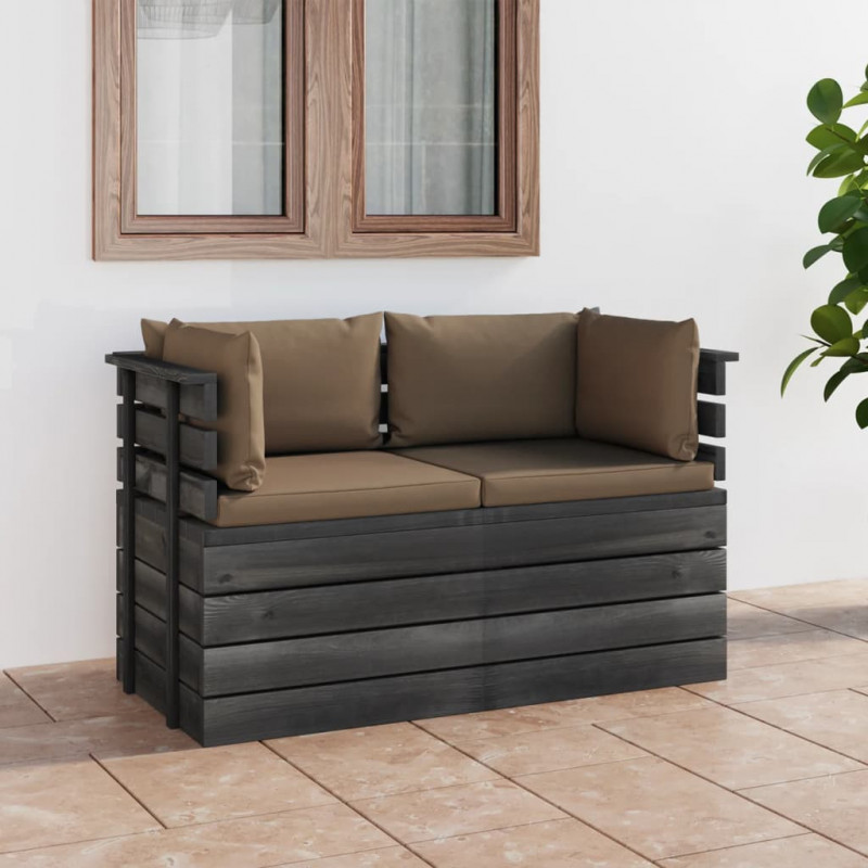 Garten-Palettensofa Torak 2-Sitzer mit Kissen Kiefer Massivholz