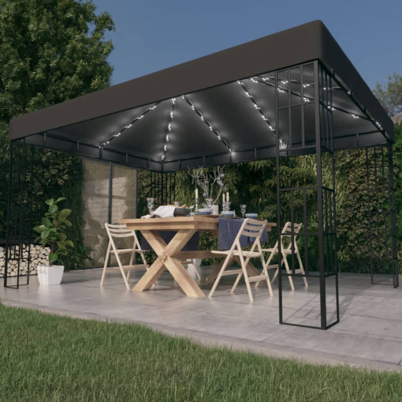 Pavillon Whoopi mit LED-Lichterkette 3x4 m Anthrazit