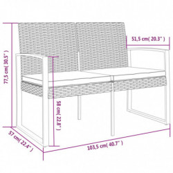 Gartenbank 2-Sitzer mit Kissen Braun PP-Rattan