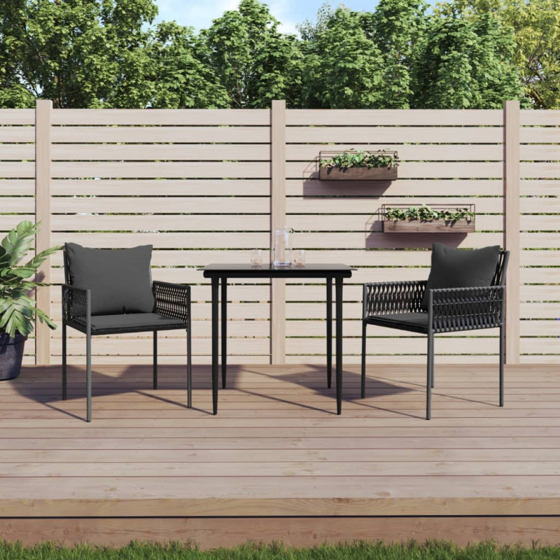 3-tlg. Garten-Essgruppe mit Kissen Poly Rattan und Stahl