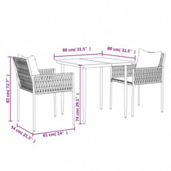 3-tlg. Garten-Essgruppe mit Kissen Poly Rattan und Stahl