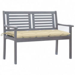 2-Sitzer-Gartenbank mit Auflage 120 cm Grau Eukalyptusholz