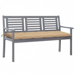 3-Sitzer-Gartenbank mit Auflage 150 cm Grau Eukalyptusholz