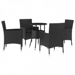 5-tlg. Garten-Bistro-Set mit Kissen Schwarz Poly Rattan