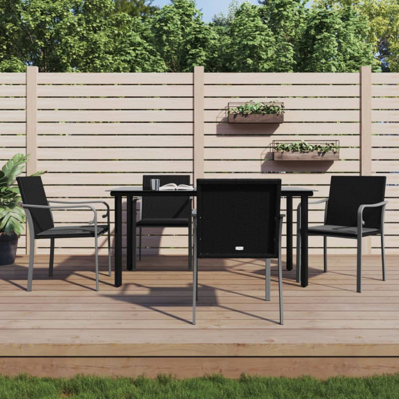 5-tlg. Garten-Essgruppe mit Kissen Poly Rattan und Stahl