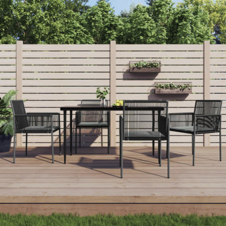 5-tlg. Garten-Essgruppe mit Kissen Schwarz Poly Rattan & Stahl