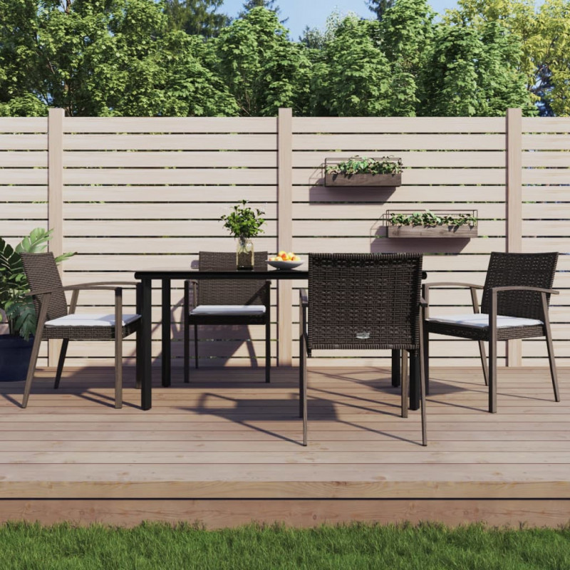 5-tlg. Garten-Essgruppe mit Kissen Poly Rattan und Stahl