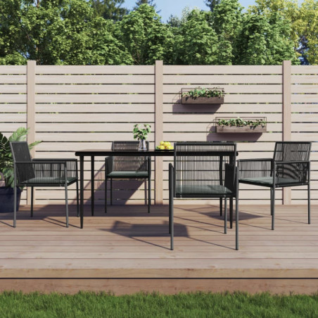 5-tlg. Garten-Essgruppe mit Kissen Schwarz Poly Rattan & Stahl