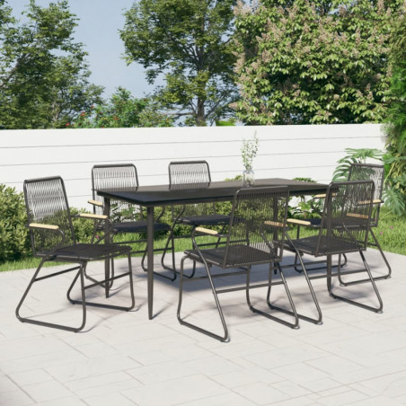 7-tlg. Garten-Essgruppe Schwarz PVC-Rattan