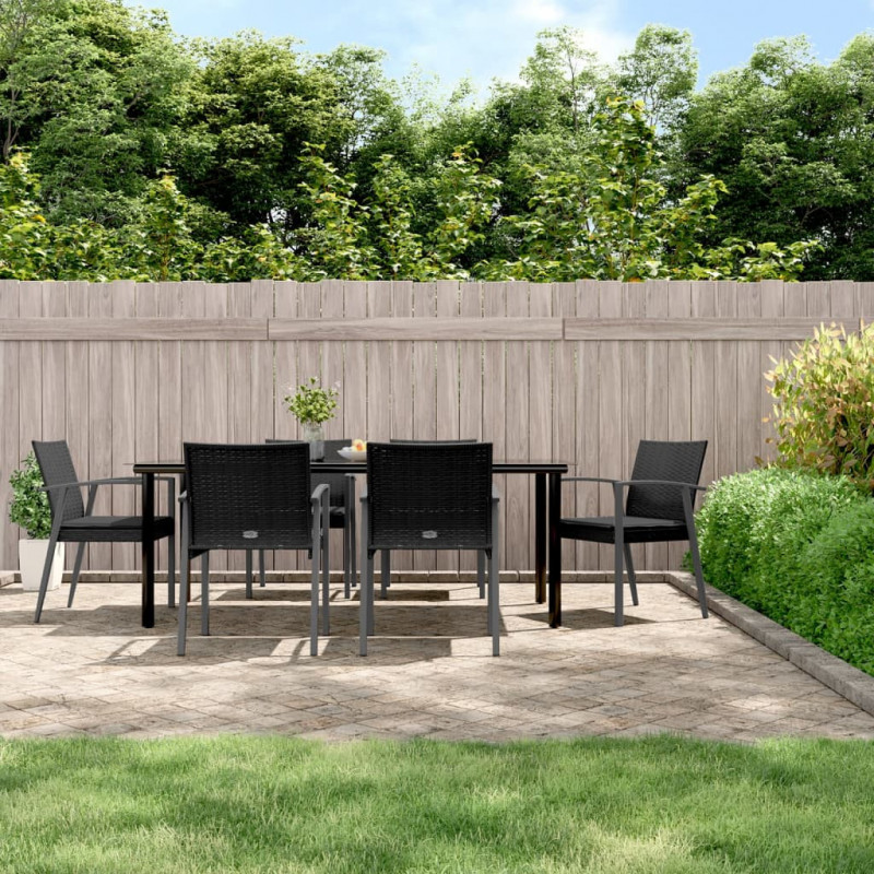 7-tlg. Garten-Essgruppe mit Kissen Poly Rattan und Stahl