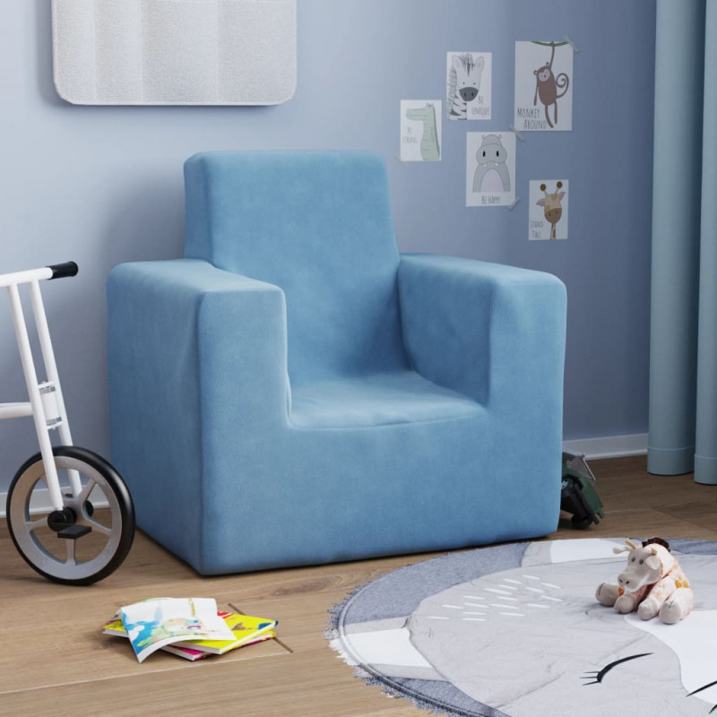 Kindersofa Blau Weich Plüsch