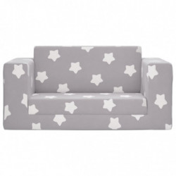 Kindersofa 2-Sitzer Hellgrau mit Sternen Weich Plüsch