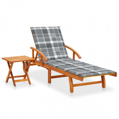 Sonnenliege mit Tisch und Auflage Akazie Massivholz