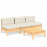 4-tlg. Garten-Lounge-Set Friderun mit Creme Kissen Kiefernholz