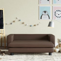Kindersofa mit Hocker Braun 100x50x30 cm Kunstleder