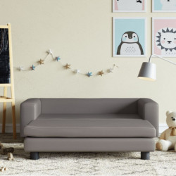 Kindersofa mit Hocker Grau 100x50x30 cm Kunstleder