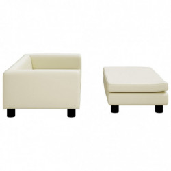 Kindersofa mit Hocker Creme 100x50x30 cm Kunstleder