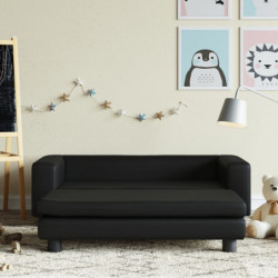 Kindersofa mit Hocker Schwarz 100x50x30 cm Kunstleder