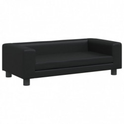 Kindersofa mit Hocker Schwarz 100x50x30 cm Kunstleder