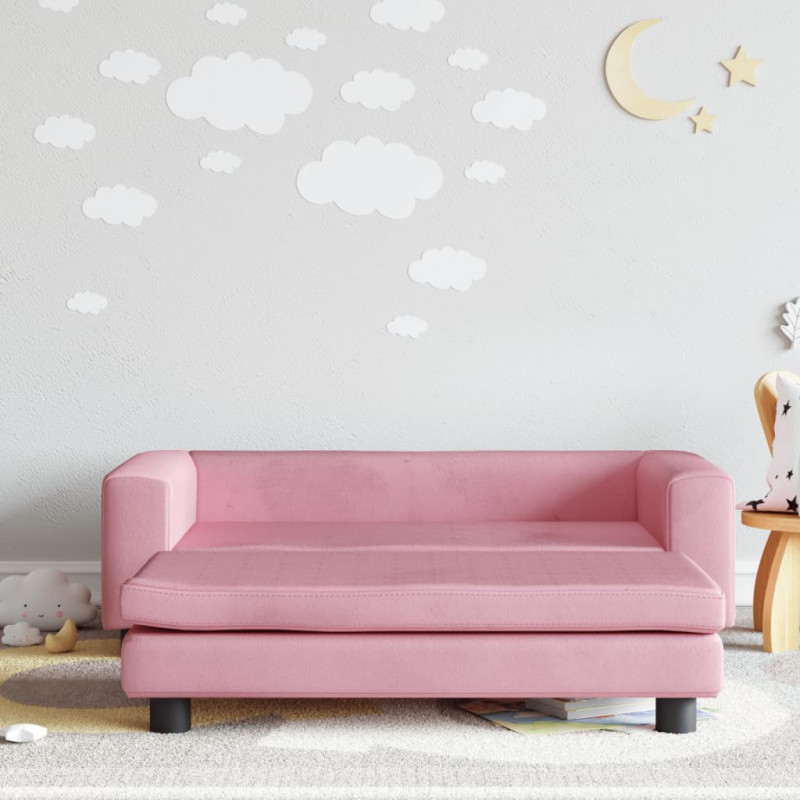 Kindersofa mit Hocker Rosa 100x50x30 cm Samt