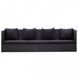 Gartensofa mit Auflage und Kissen Poly Rattan Schwarz