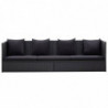 Gartensofa mit Auflage und Kissen Poly Rattan Schwarz