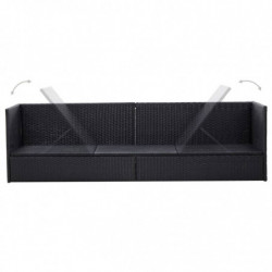 Gartensofa mit Auflage und Kissen Poly Rattan Schwarz