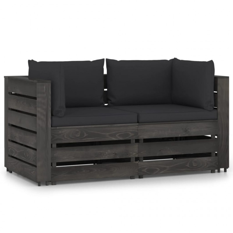 2-Sitzer-Gartensofa Ariane mit Kissen Grau Imprägniertes Holz