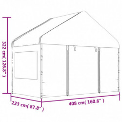 Pavillon mit Dach Weiß 4,08x2,23x3,22 m Polyethylen