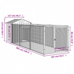 Hundehütte mit Dach Hellgrau 117x405x123 cm Verzinkter Stahl