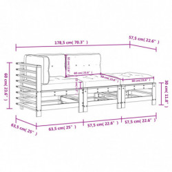 3-tlg. Garten-Lounge-Set mit Kissen Massivholz Douglasie