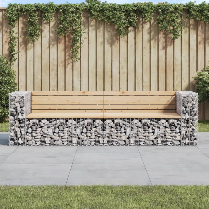 Gartenbank aus Gabionen 244x71x65,5 cm Massivholz Kiefer