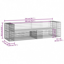 Gartenbank aus Gabionen 244x71x65,5 cm Massivholz Kiefer