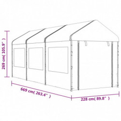Pavillon mit Dach Weiß 6,69x2,28x2,69 m Polyethylen