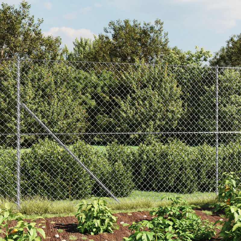 Maschendrahtzaun mit Bodenhülsen Silbern 2x25 m