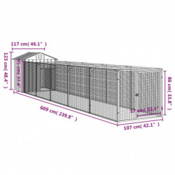 Hundehütte mit Dach Hellgrau 117x609x123 cm Verzinkter Stahl