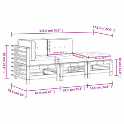 3-tlg. Garten-Lounge-Set mit Kissen Grau Massivholz