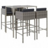 5-tlg. Gartenbar-Set mit Kissen Grau Poly Rattan